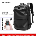 Black expandable vacuum compression travel backpack with electric air pump, 17-inch laptop capacity and dimensions