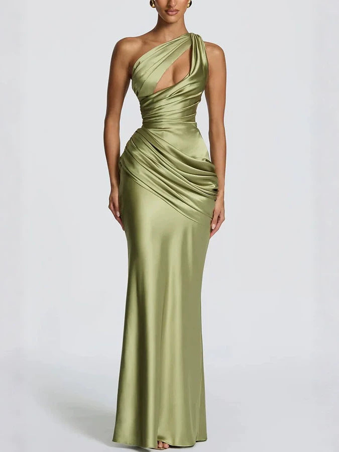 Women’s One-Shoulder Satin Fishtail Evening Dress