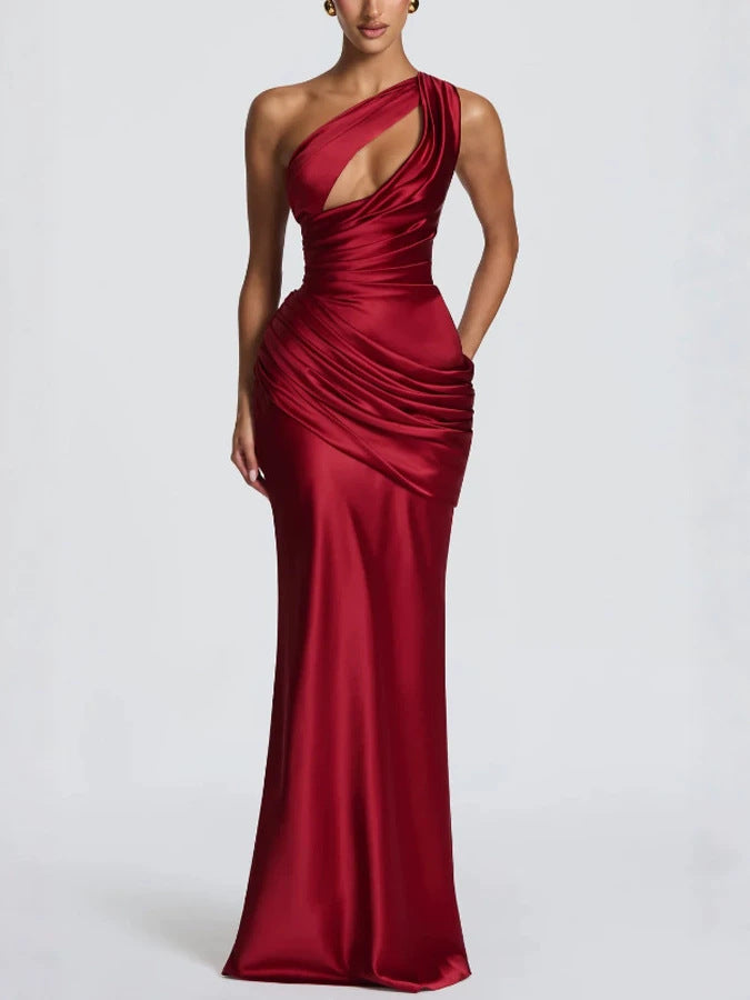 Women’s One-Shoulder Satin Fishtail Evening Dress