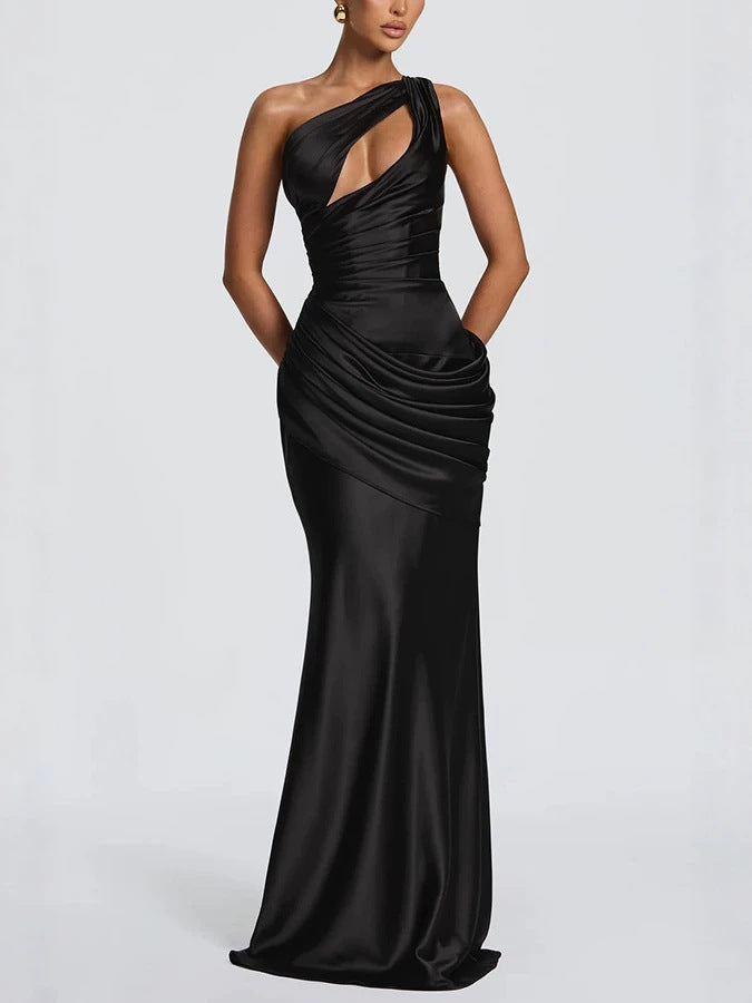 Women’s One-Shoulder Satin Fishtail Evening Dress