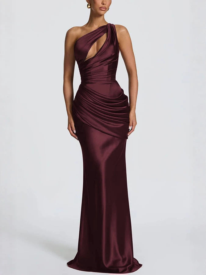 Women’s One-Shoulder Satin Fishtail Evening Dress